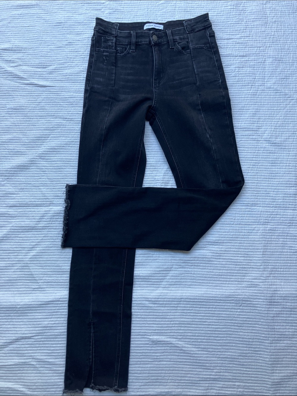 Flying Monkey High Rise Seam Front Raw Hem Skinny Black Denim Jeans Women 27